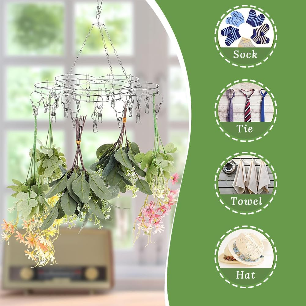 4 Pack Herb Hanging Drying Racks with Stainless Steel Clips and Hooks, Suitable for Drying Herbs, Flowers, Herbs, Also Can Be Used for Balcony Corridor and Outdoor Drying Clothes and Socks image number 5