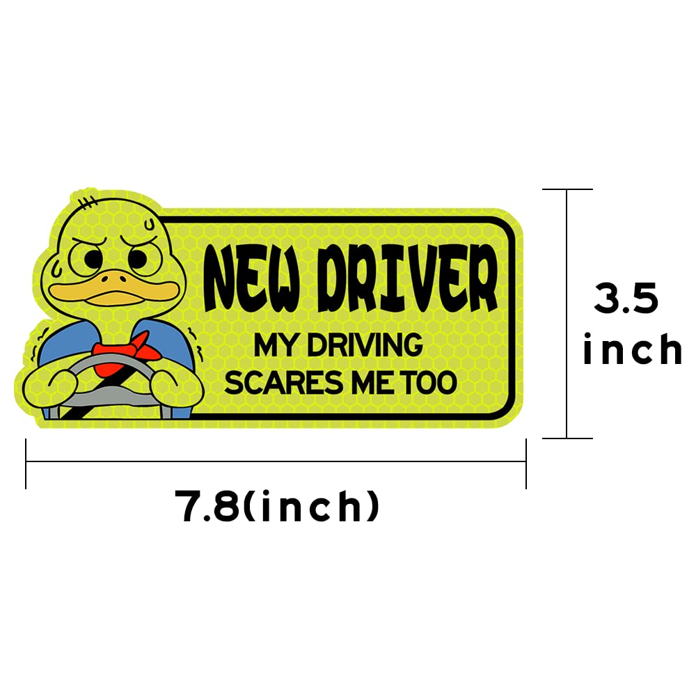 Biinfu Reflective New Driver Sticker, Student Driver Decal for Car, Vehicle Keep Distance Sign Bumper Funny Duck Sticker-Yellow