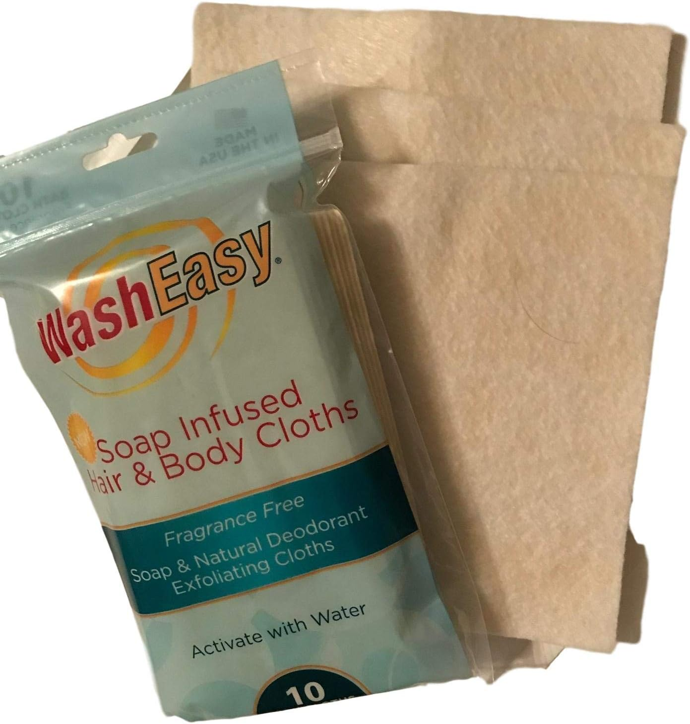 WASHEASY Soap Infused Hair and Body Cloths 10 Pack Fragrance Free Natural Bathwash Sheet Camping RV College Home Hunting Anywhere Use image number 2