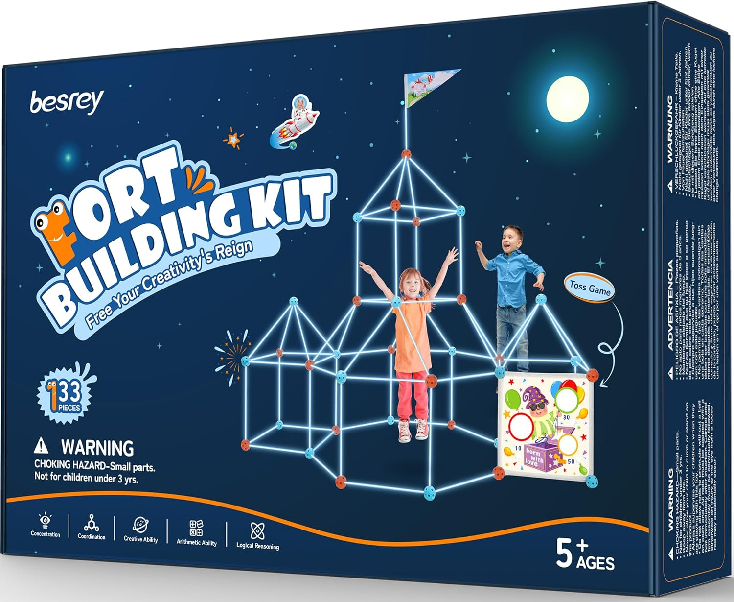 Besrey Kids Fort Building Kit Den Building Kit 133 Pcs with Toss Game - Creative Fort Glow in Dark, Outdoor Play Playground Equipment, DIY Construction STEM Toys for Kids Game image number 6