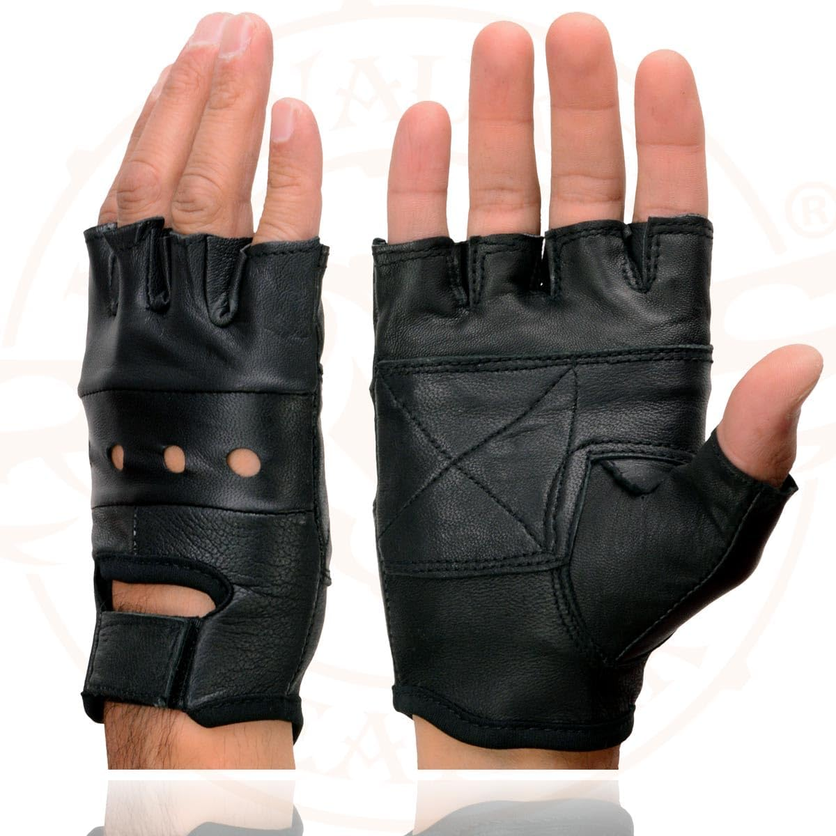 Milwaukee Leather SH216 Men'S Black Leather Fingerless Gloves with Padded Palm image number 1