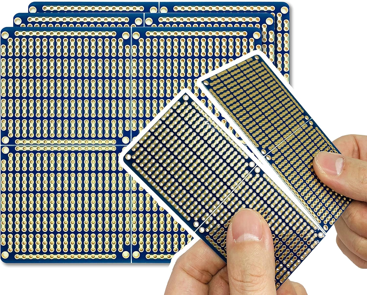 Electrocookie Snappable PCB, Strip Board with Power Rails for Arduino and Electronics, Gold-Plated, 3.8"X3.5" (3 Pack, Blue)