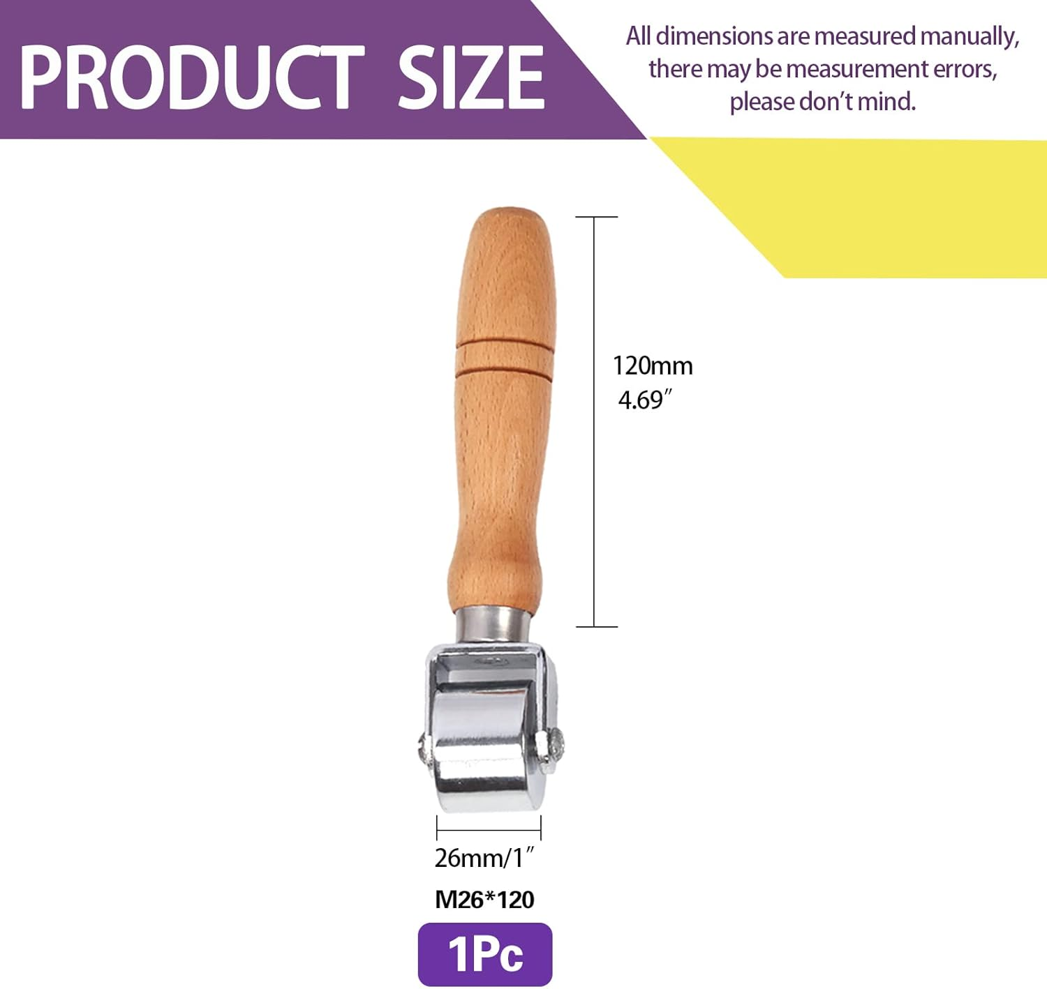 Swpeet 1Pcs 26Mm Heavy Duty Leather Press Seam Roller Assortment Kit, Leather Press Laminating Roller Edge Roller Leather Edge Creaser and Smoother Platen Tool for Leather image number 3