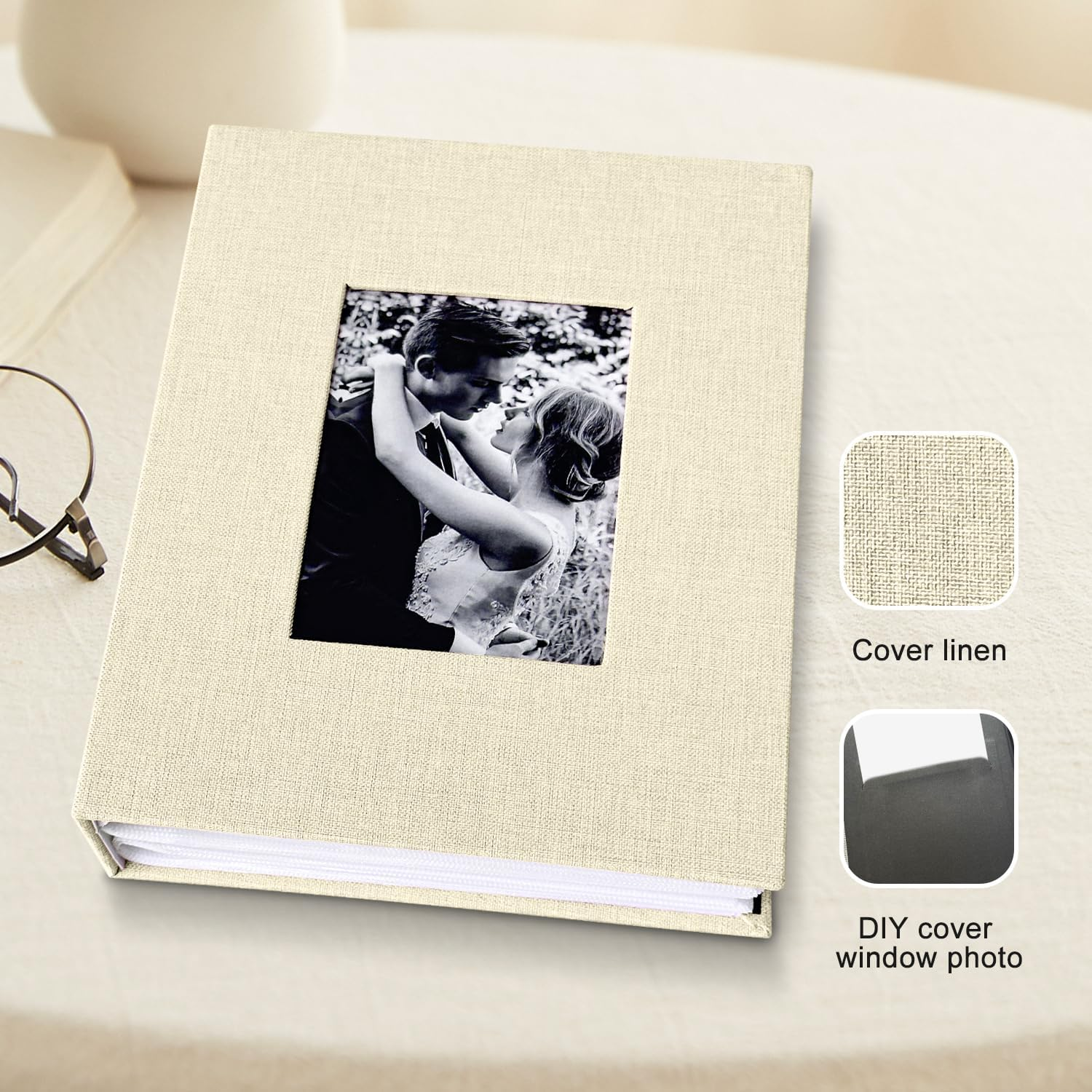 200-Pocket Photo Album 4X6 - Slip-In Picture Album with Linen Cover & Display Window, Vertical Photo Book for Wedding, Family, Baby, Anniversary & Vacation Memories (Holds 200 Photos) image number 6