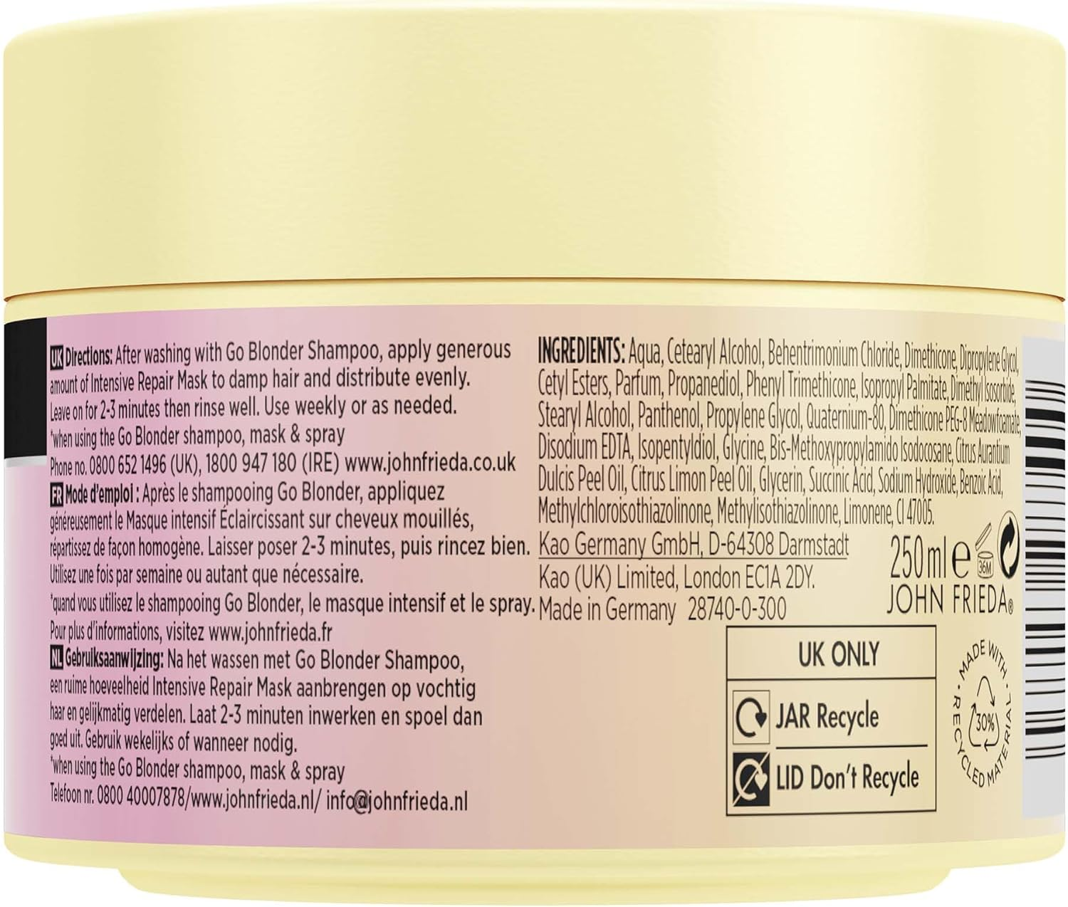 John Frieda - Sheer Blonde Go Blonder Intensive Repair Mask - 250 Ml/Hair Care image number 2