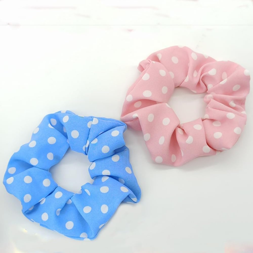 Blausky Pack of 2 12 Cm Polka Dots Hair Bobbles for Women, Soft Elastic Hair Bands, Fabric Hair Band, Scrunchies with Dots, Retro French Hair Accessories for Tea Party, Wedding, Denim Blue image number 4