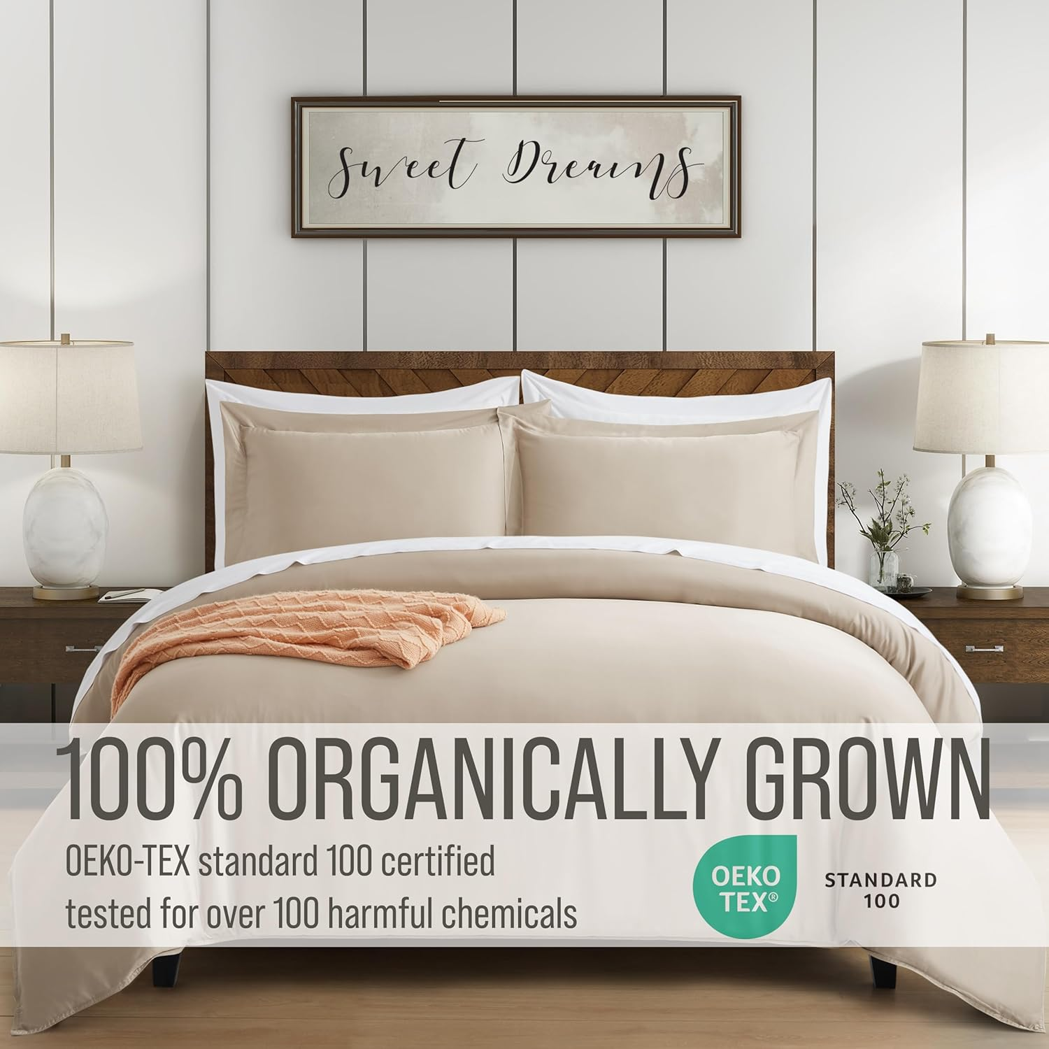 Bella Coterie Luxury Bamboo Queen Size Duvet Cover Set | Organically Grown | Ultra Soft | Cooling | Two Luxury Pillow Shams | Viscose Bedding Made from Bamboo | No Insert [Dune] image number 5