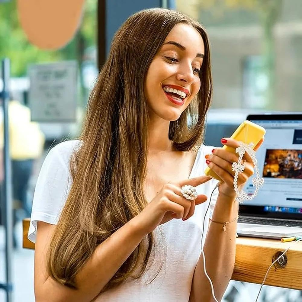 Trendy Butterfly Bow Knot Beaded Phone Charm, Faux Pearl Lanyard, Cute Aesthetic Flower Wrist Strap, Compatible with Phones, Bags, Keychains, & More - Haheihei image number 2