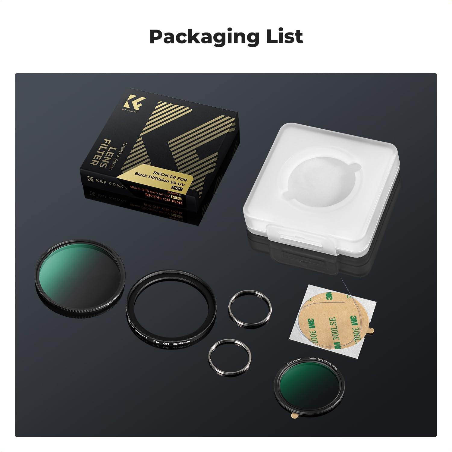 K&F CONCEPT 3 Pcs Filter Kit - UV Filter + Black Mist 1/4 + 42-49Mm Adapter Ring Set for Ricoh GR Iiix GR Iiix HDF GR3X HDF GR III GR III HDF GR3 HDF & GR II GR2 image number 6