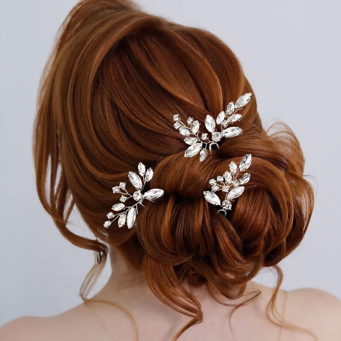 Pack of 3 Silver Crystal Hair Accessories Bride Wedding Hair Pins Headpiece Wedding Hair Clips Leaves Wedding Hair Pins U-Shaped Wedding Hair Clips for Women Girls image number 2