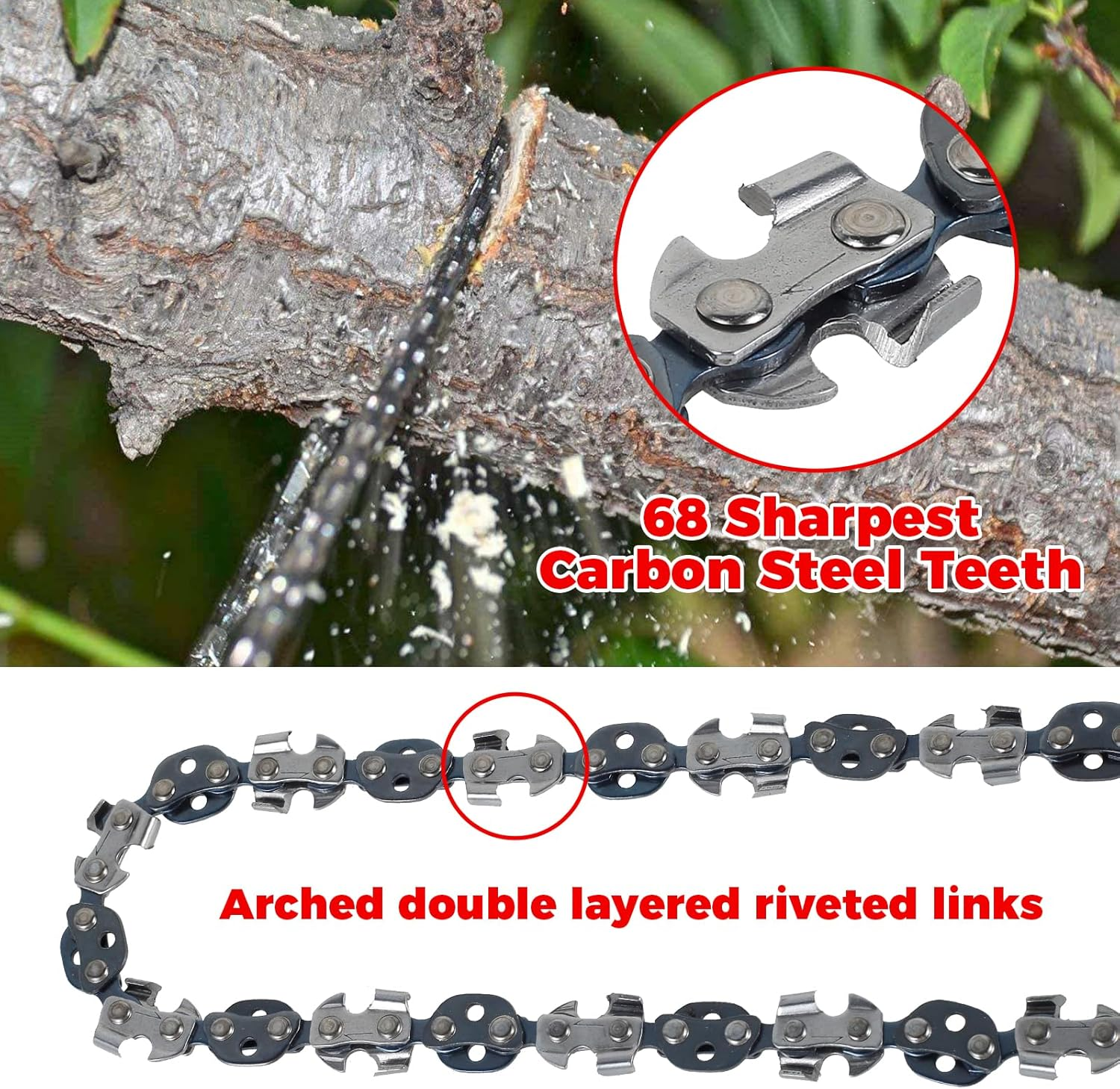 53 Inch Rope Saw High Reach Tree Limb Hand Rope Saw Chains with 68 Teeth & Folding Ropes Chain Saws for Tree Trimming Pocket Chainsaw Gardening Camping Cutting Tool image number 2