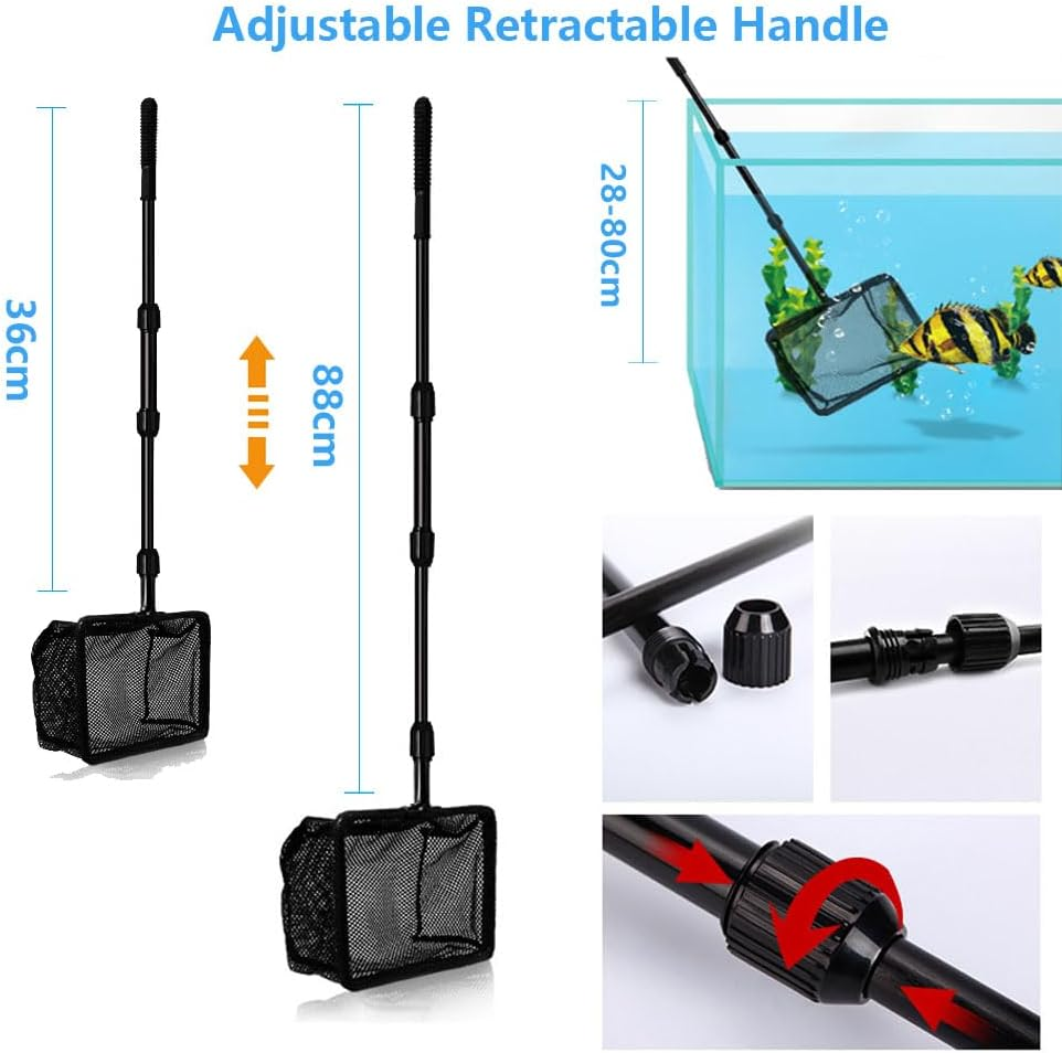 Vekol Fish Tank Cleaner Retractable 6 in 1 Aquarium Cleaning Tools Adjustable Long Handle Fish Tank Brush Cleaner Set with Algae Scraper, Fish Net, Spoon Net, Plant Fork, Gravel Rake, Clean Sponge image number 6