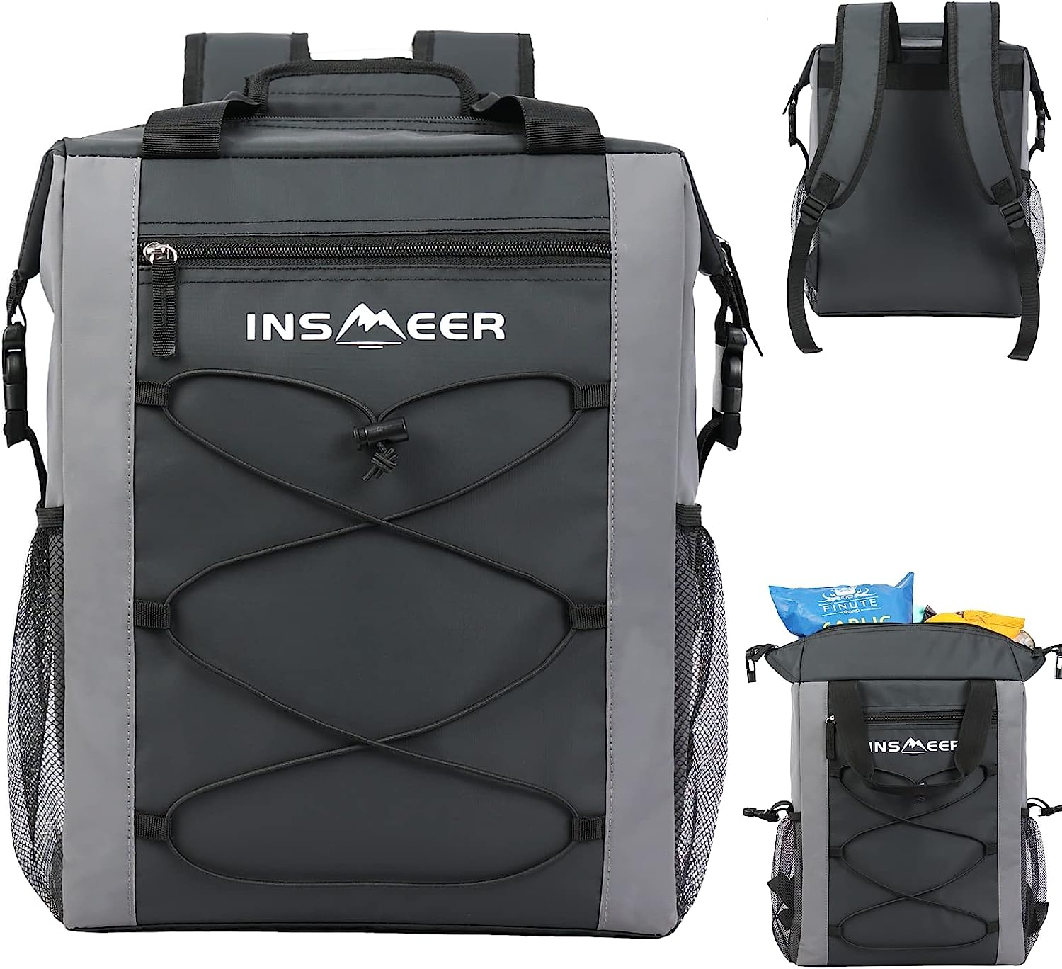 INSMEER Cooler Backpack, 36 Can Leakproof Cooler Bag with 2 Compartments/Bottle Opener/Comfort Shoulder Pad/Elastic Rope for Blanket, 25L Lightweight Soft Backpack Cooler Camping Hiking image number 6