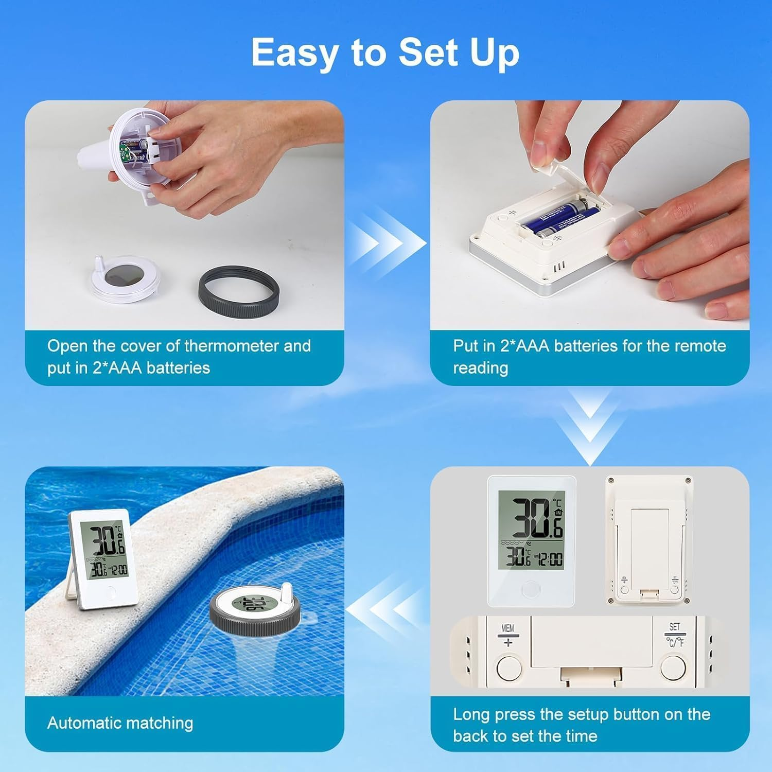 Pool Thermometer Floating, Solar Energy, Easy Read with Indoor Temperature, Humidity Monitor Wireless, Digital Pool Thermometer, IP67 Waterproof for Swimming Pools, Bathtubs, Fishbowl, Pond image number 5