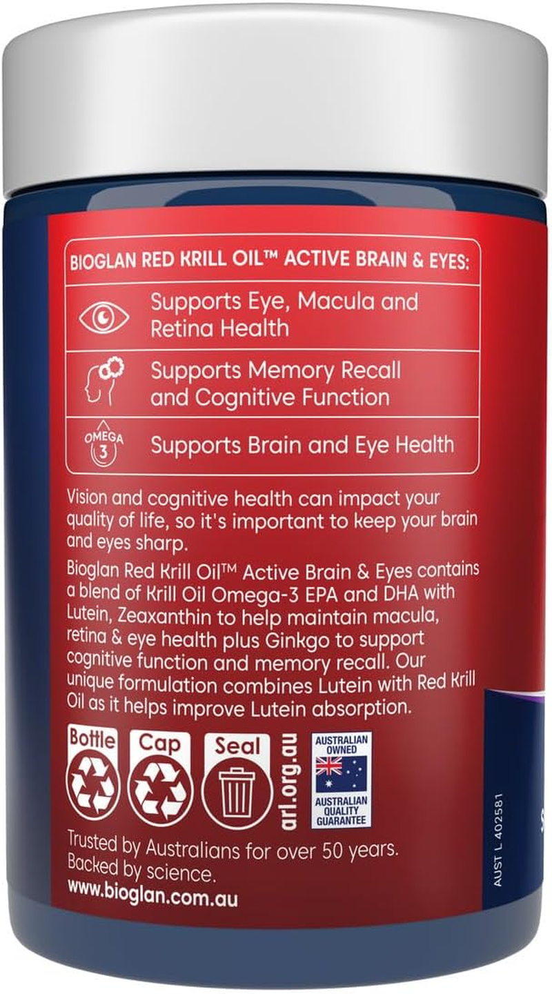 Bioglan Red Krill Oil(Tm) Active Brain & Eyes 60 Capsules image number 1