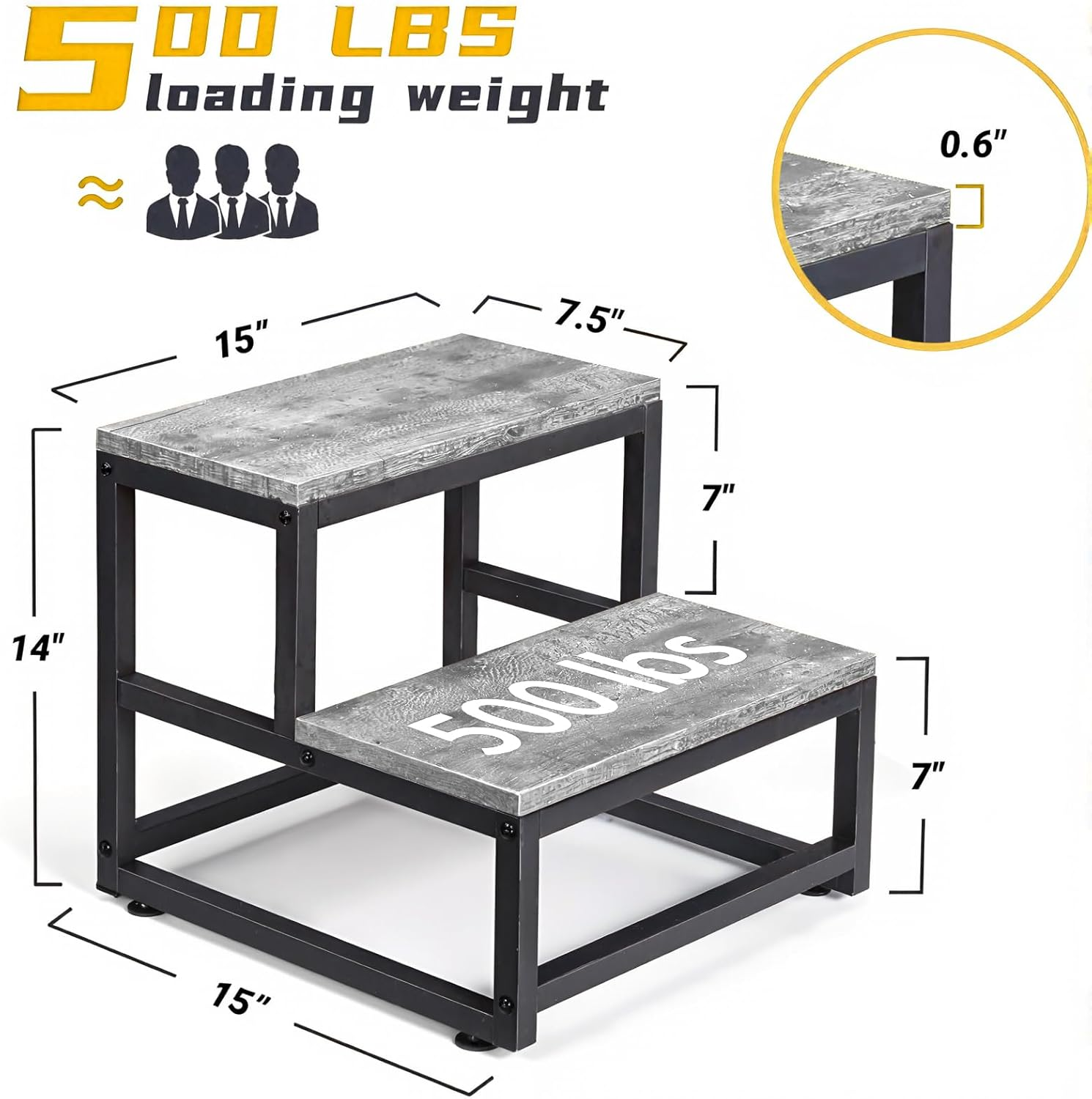 Uandhome 2-Step Wooden Step Stools for Kids, Non-Slip Stepping Foot Stool Heavy Duty Bedside Step Stool, for Bedroom Kitchen Bathroom Toilet(Grey) image number 3