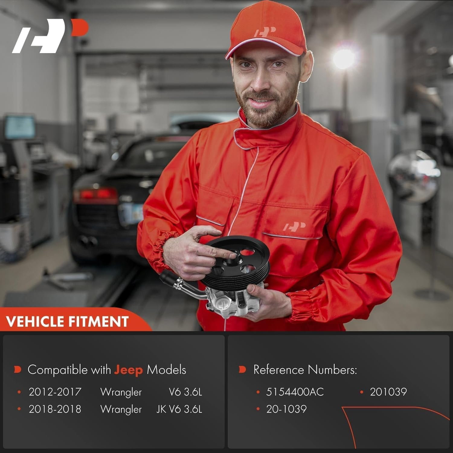 A-Premium Power Steering Pump, with Pulley, Compatible with Jeep Wrangler 2012-2017, Wrangler JK 2018, 3.6L Gas, Replace # 5154400AC, N9901310 image number 1