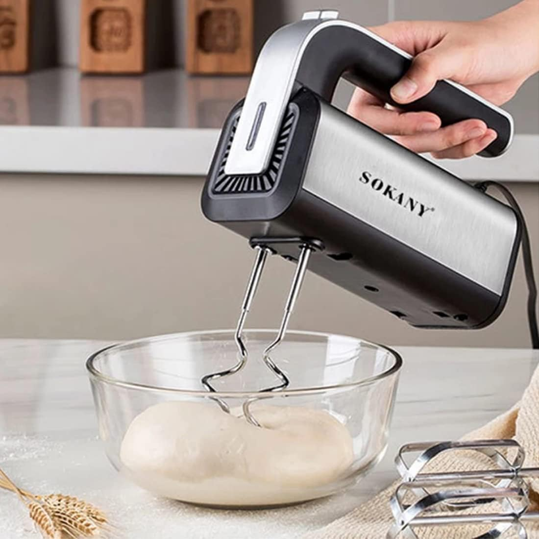 SOKANY SK-6651 Electric Kitchen Mixer, Hand Mixer with 2 Whisks and 2 Dough Hooks, 5 Speed, Stainless Steel Mixer with Eject Button (SK-6651) image number 6