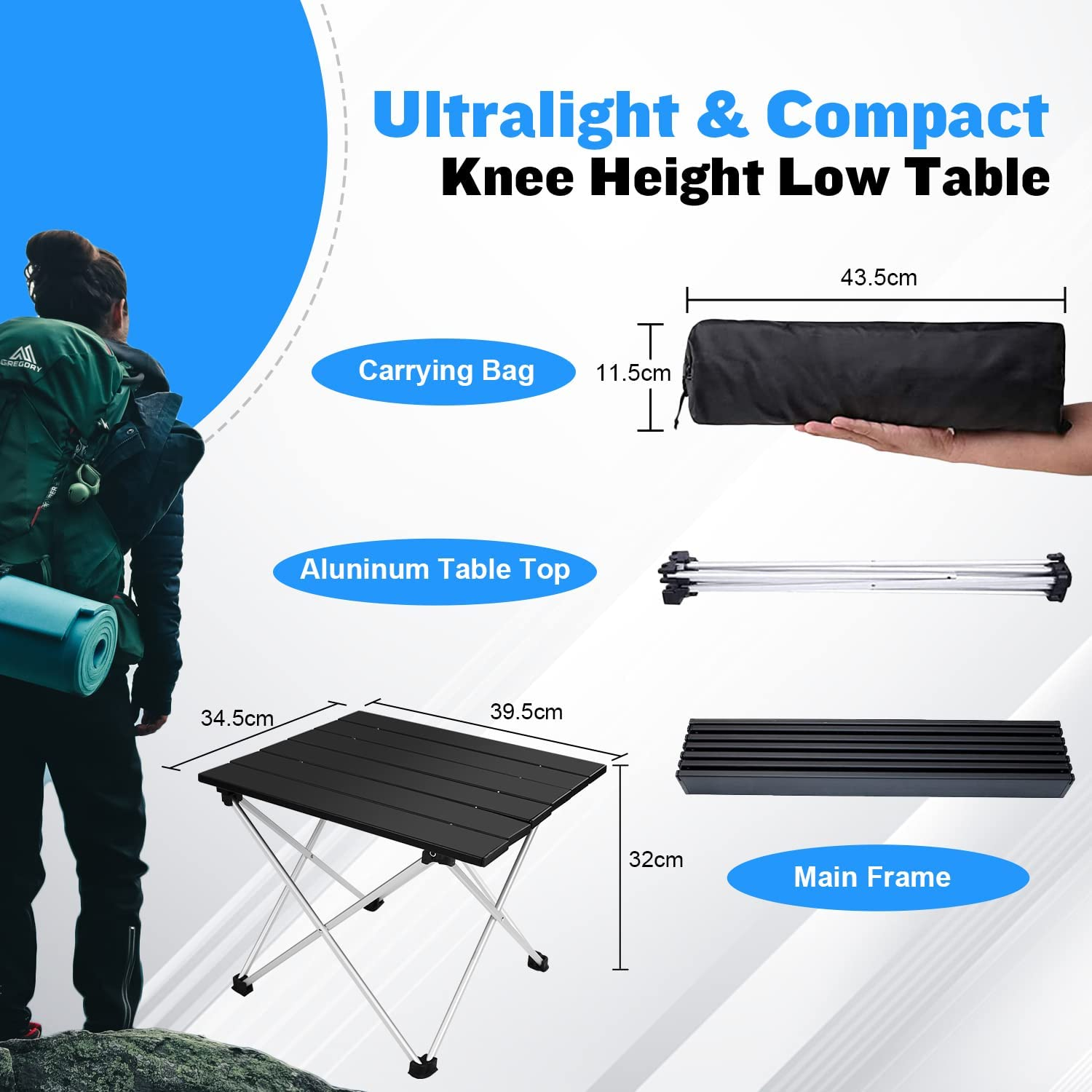 Folding Camping Table Portable Lightweight Beach Table for Sand Outdoor Foldable Side Table Ultralight Aluminum Picnic Table with Carry Bag image number 4