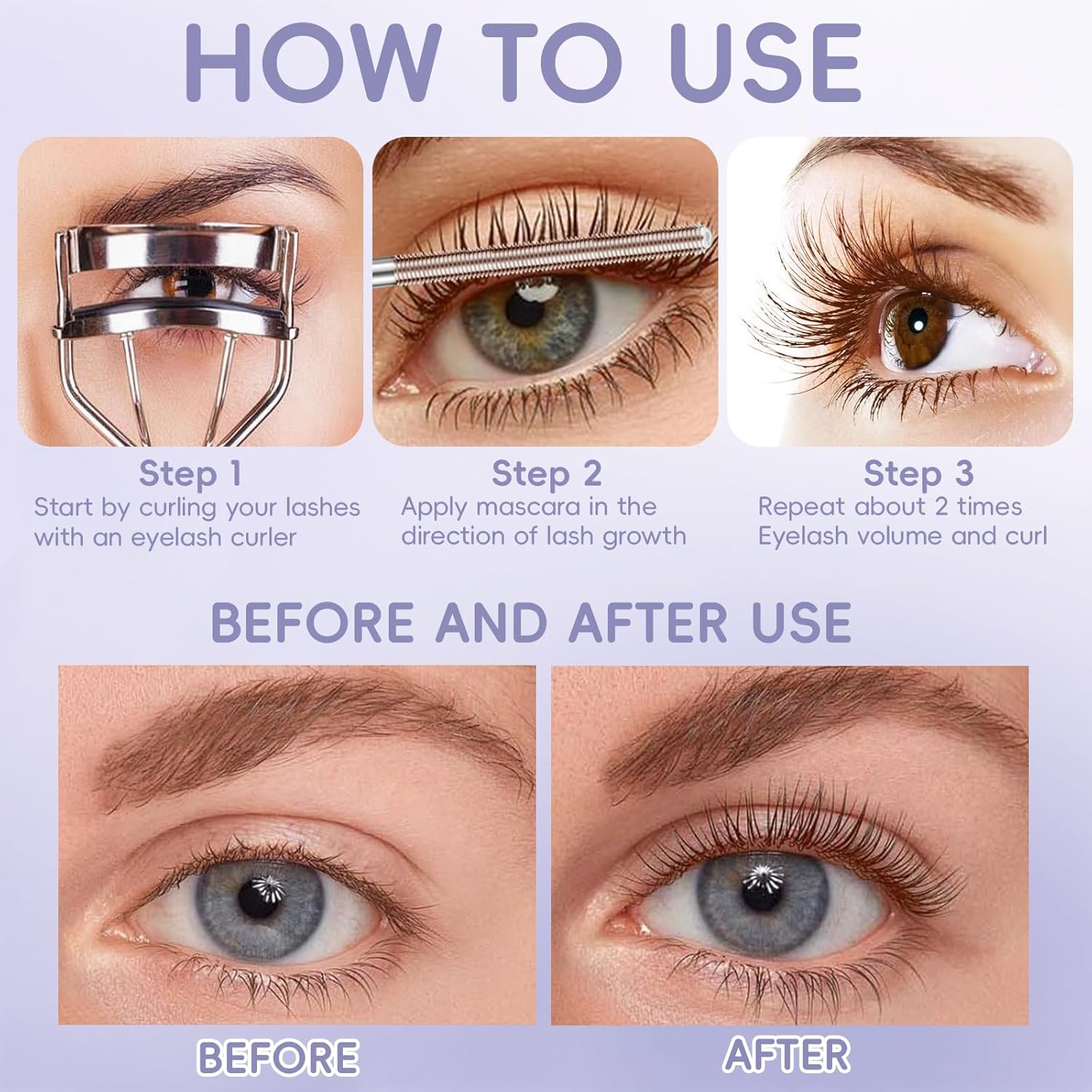 Noerrors Metal Mascara, Washable Iron Eyelash Stick, 3D Curling, Extra Slim Fine Volume Pigment Long Eyelashes, Brushless Brush, Waterproof Long Lasting Eyelash Makeup #Brown image number 5