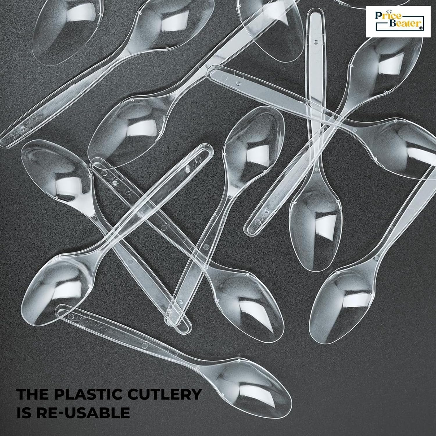 Reusable Plastic Dessert Spoons, Heavy Duty Reusable Spoons Hand Washable, Cutlery Tablespoon, Plastic Cutlery for Parties and Basic Everyday Tableware and Dinnerware Pack of 50 (Clear) image number 1