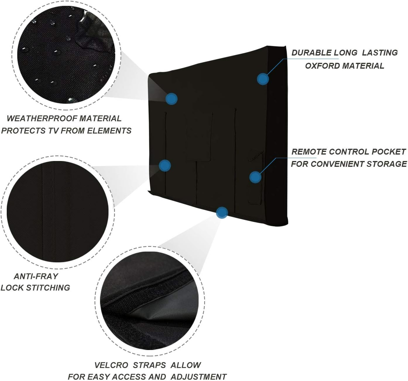 Ibirdie Outdoor Waterproof and Weatherproof TV Cover for 80 to 85 Inch outside Flat Screen TV, Black 600D Thick Fabric TV Screen Protector with Bottom Cover