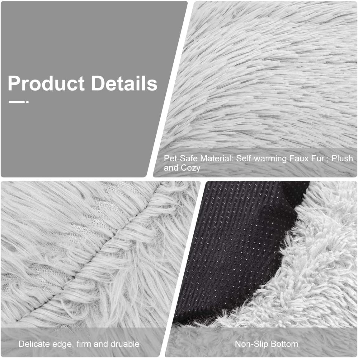 Pet Bed for Cats and Dogs, Doughnut Shape Small Dog Bed Soft Cat Sleeping Bed, Dog round Plush Dog Bed Cat Bed, Portable Warm Soft Comfortable Dog Sofa (Diameter 50 Cm, Light Grey) image number 3