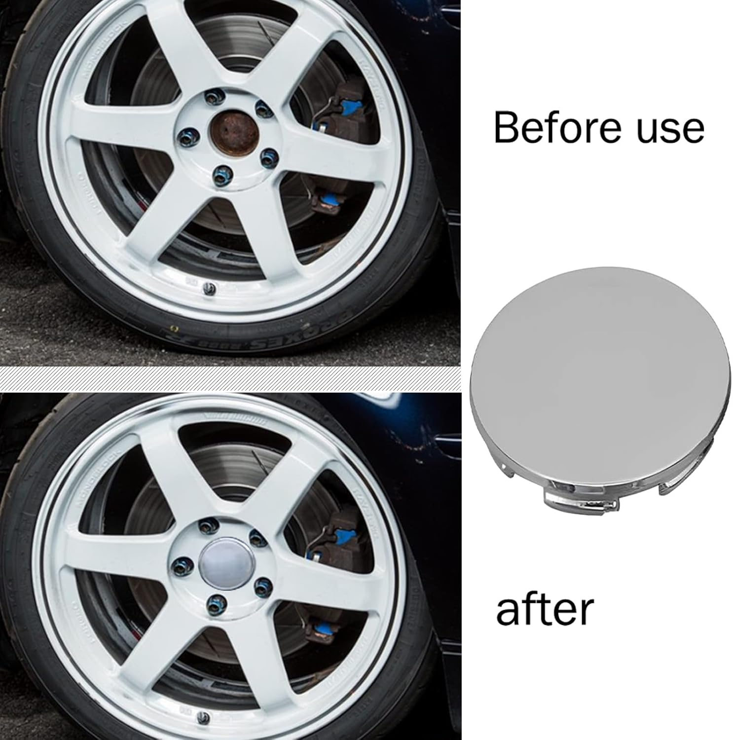 Wheel Hub Caps Pack of 4 Universal Hub Caps OD 60 Mm ID 56 Mm High-Quality ABS Wheel Hub Cover Polished Surface for Wheel Hubs Car Accessories (Silver) - B image number 4