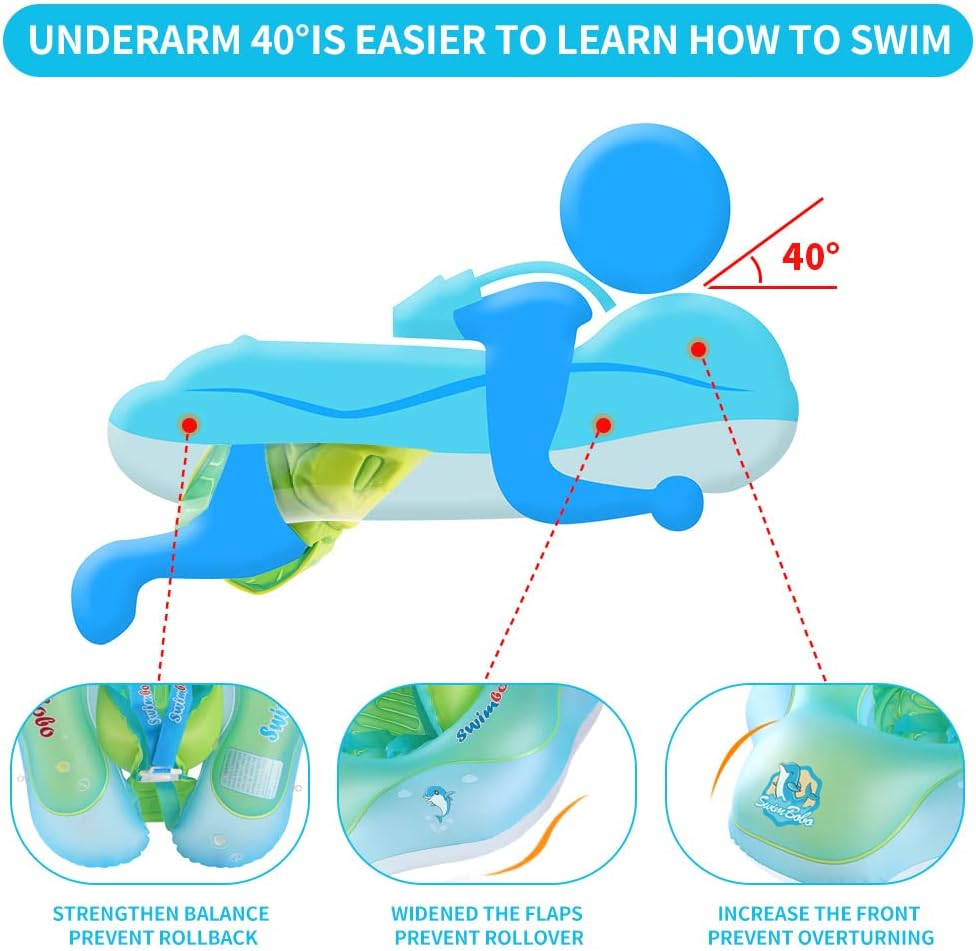 Baby Swimming Floating Inflatable Baby Pool Floating Ring Newest with Sun Shield, Add Tail No Flip for 3-36 Months image number 2