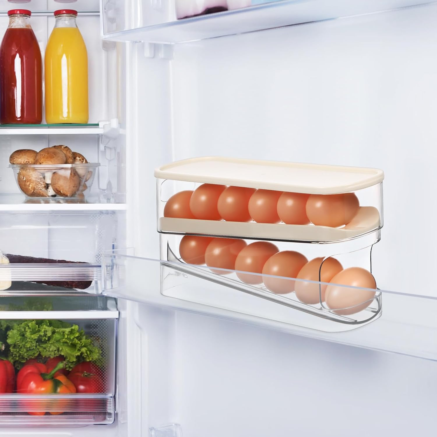 GAROZATION Egg Container Roller Dispenser with Lid Double Deck Refrigerator Door Shelf Storage Kitchen Egg Organizer Box for Home Food Storage image number 1