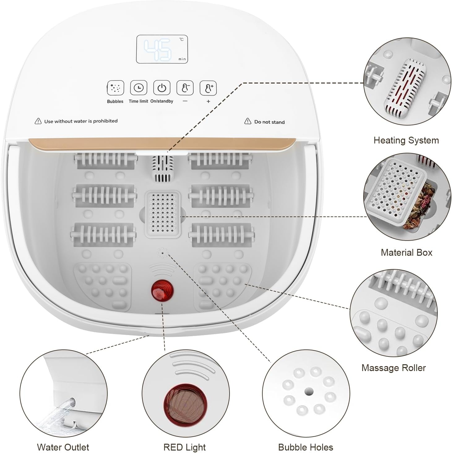Mothers Day Gift Ideas, Foot Spa Bath Massager with Heat,Timer,Bubbles, Red Light, 6 Massage Roller Pedicure Tub,Collapsible Foot Soaker, Gifts for Women Men Mom Dad, Fathers Day image number 2
