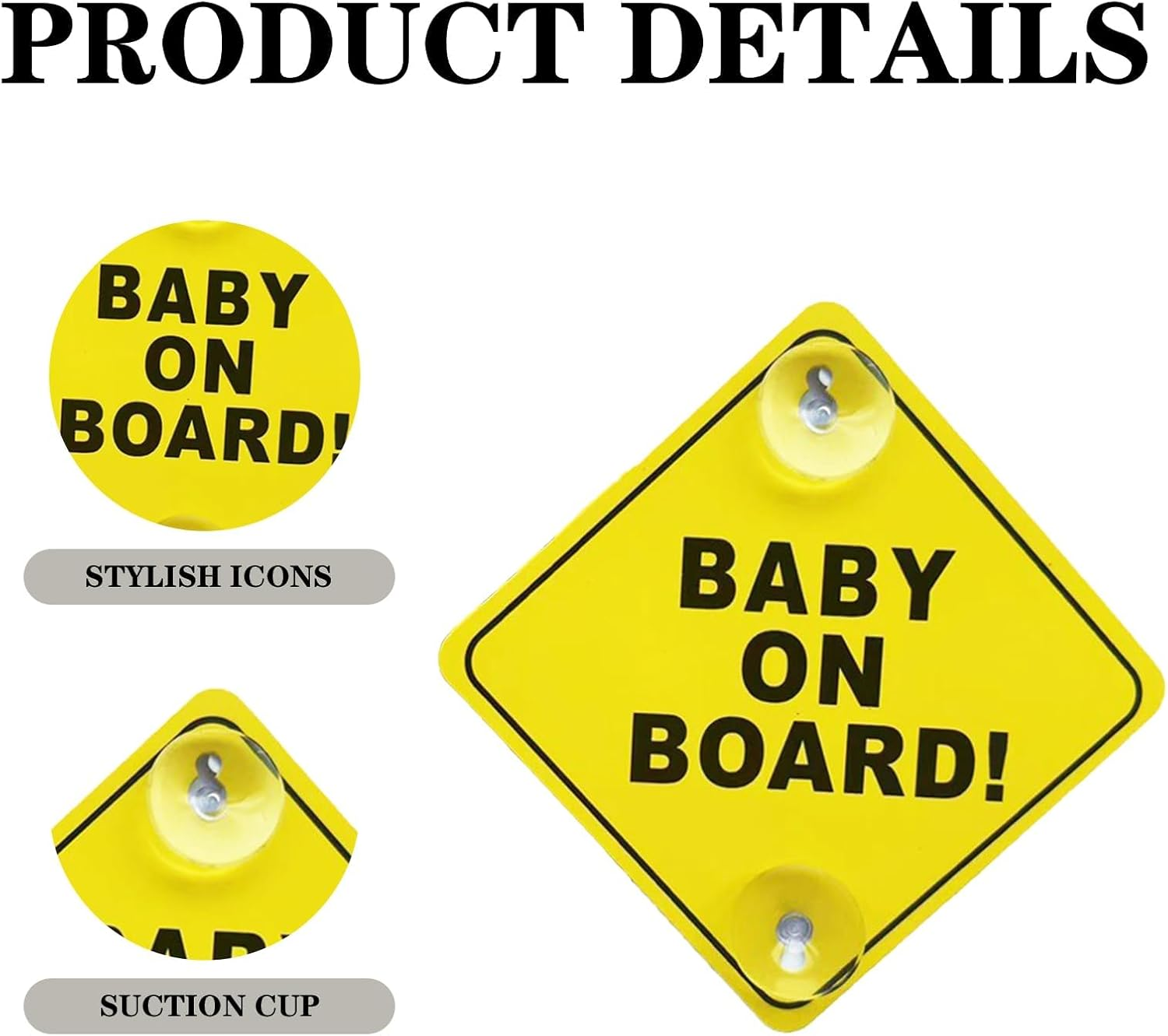 4 Pack for Enhanced Safety Awareness in Vehicles, Bright Yellow Baby on Board Signs with Strong Suction Cups, High Visibility Signs for Parents with Infants or Kids image number 5