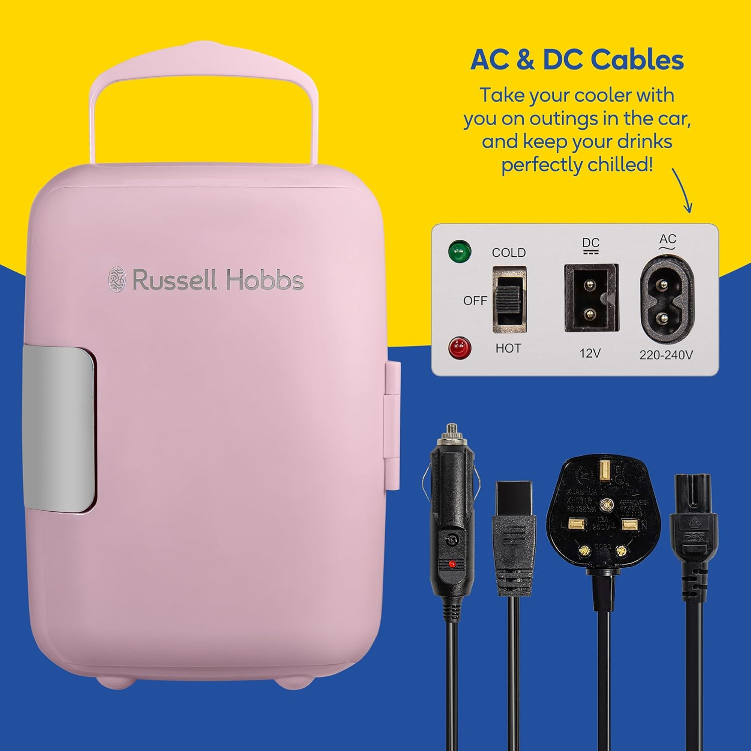 Russell Hobbs 4L/6 Can Portable Mini Cooler & Warmer for Drinks, Cosmetics/Makeup/Skincare, AC/DC Power, Retro Style, Pink, for Bedroom, Home, Caravan, Car RH4CLR1001P - Groove Black image number 4
