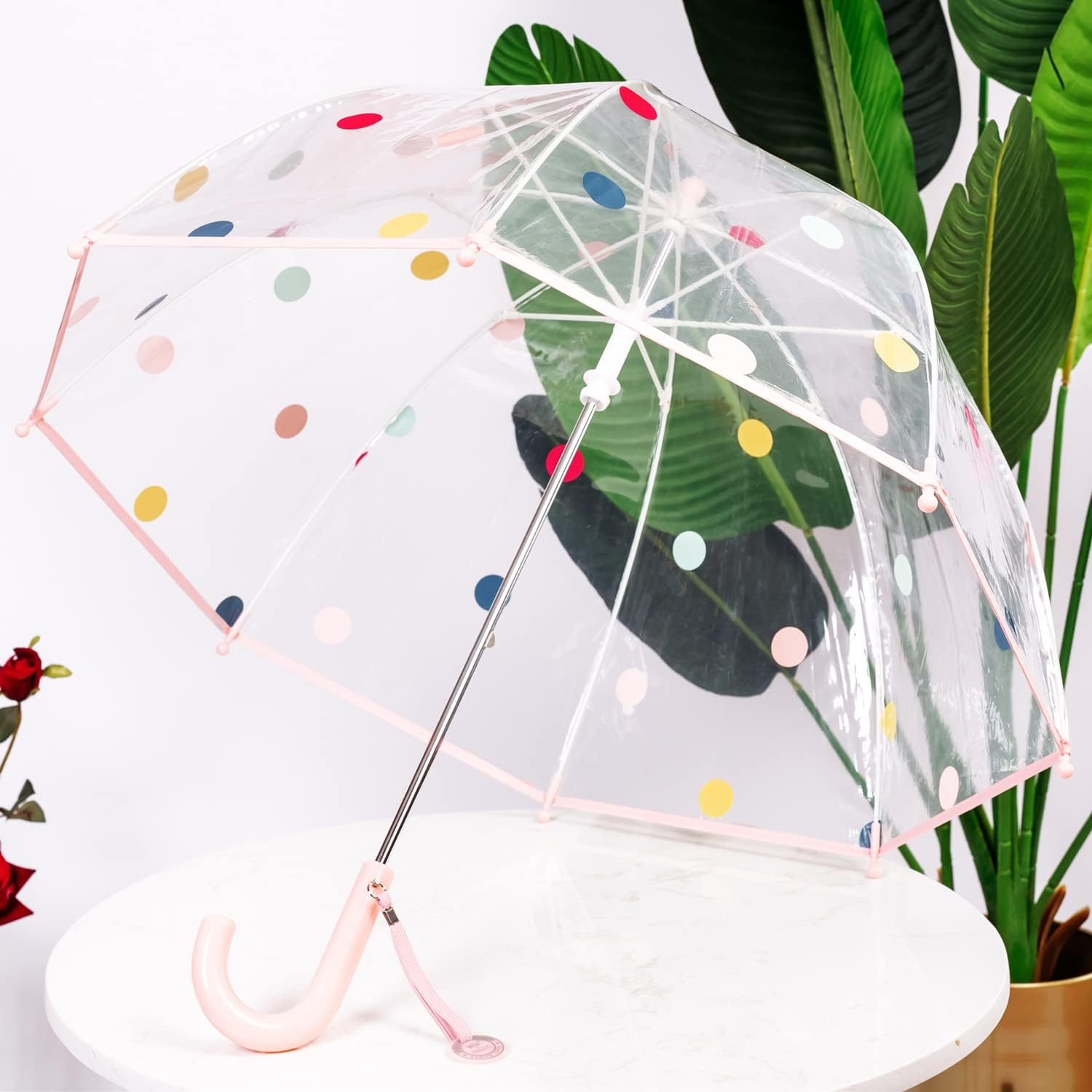 Threeh Kids Dots Bubble Umbrella with Easy Grip Handle 8 Shatterproof Fiber Ribs 28 Inch Extended Canopy Great Birthday Party Christmas - White image number 3