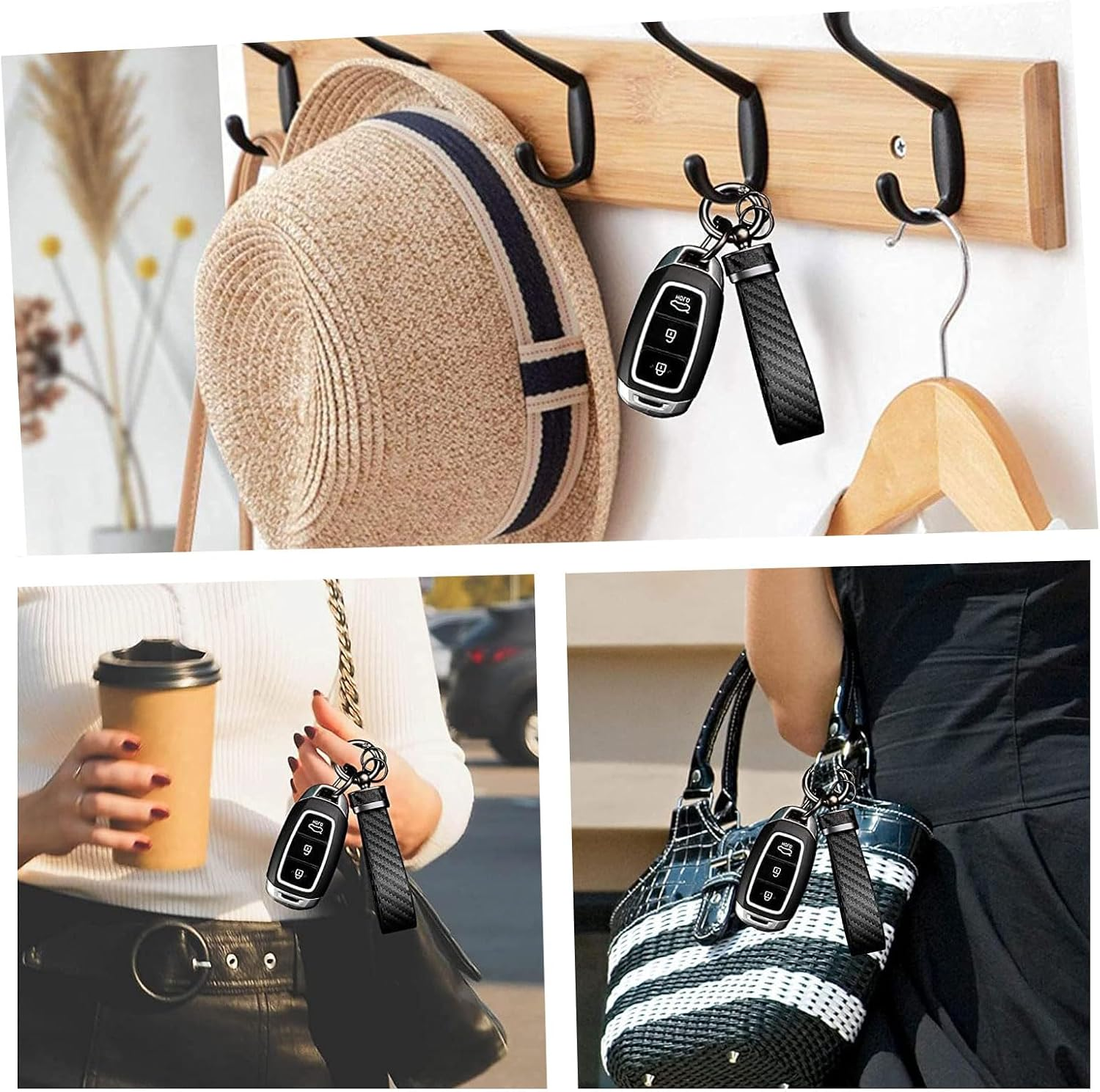 MAEZOE Leather Car Keychain with Zinc Alloy Durable Metal Clip &ndash; Premium 360&deg; Rotating Design, Ideal for Daily Use & Gift, Fits Multiple Car Key Types - Black image number 5