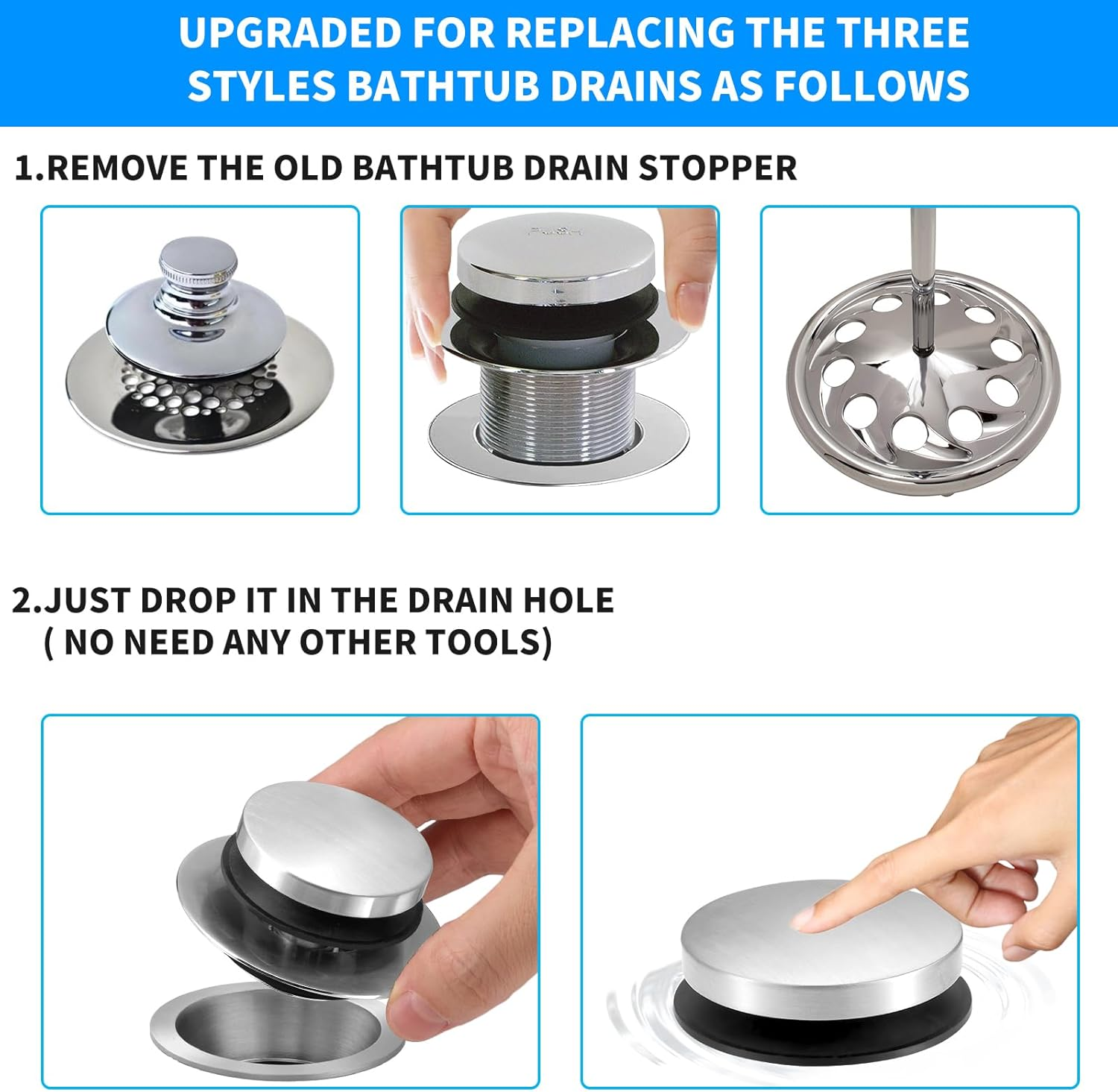 Uxoz Bathtub Stopper Upgraded Tub Stopper Universal Drain Stopper, Replacing Lift and Turn, Tip Toe or Trip Lever Tub Drains for 1.5"-1.72" Drain Hole image number 5