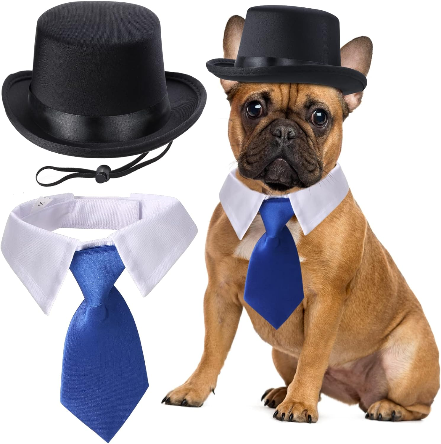 Yewong 2 Pieces Pet Formal Accessories Set - Top Hat with Necktie/Bowtie for Dog Cat Birthday Party Graduation Halloween Costumes (Black-A) One Size