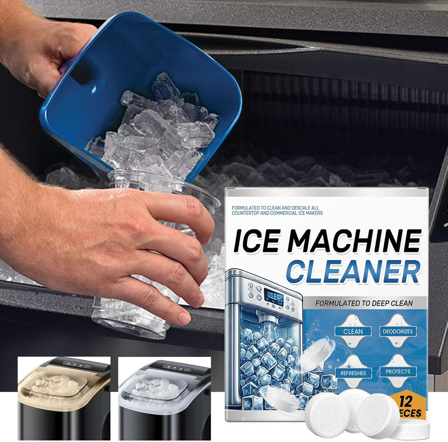 12 Pieces Ice Maker Cleaner Tablets | Multifunctional Cleaning Tool | Portable Kitchen Gadgets for Daily Maintenance | Appliances Supplies for Home, Restaurants