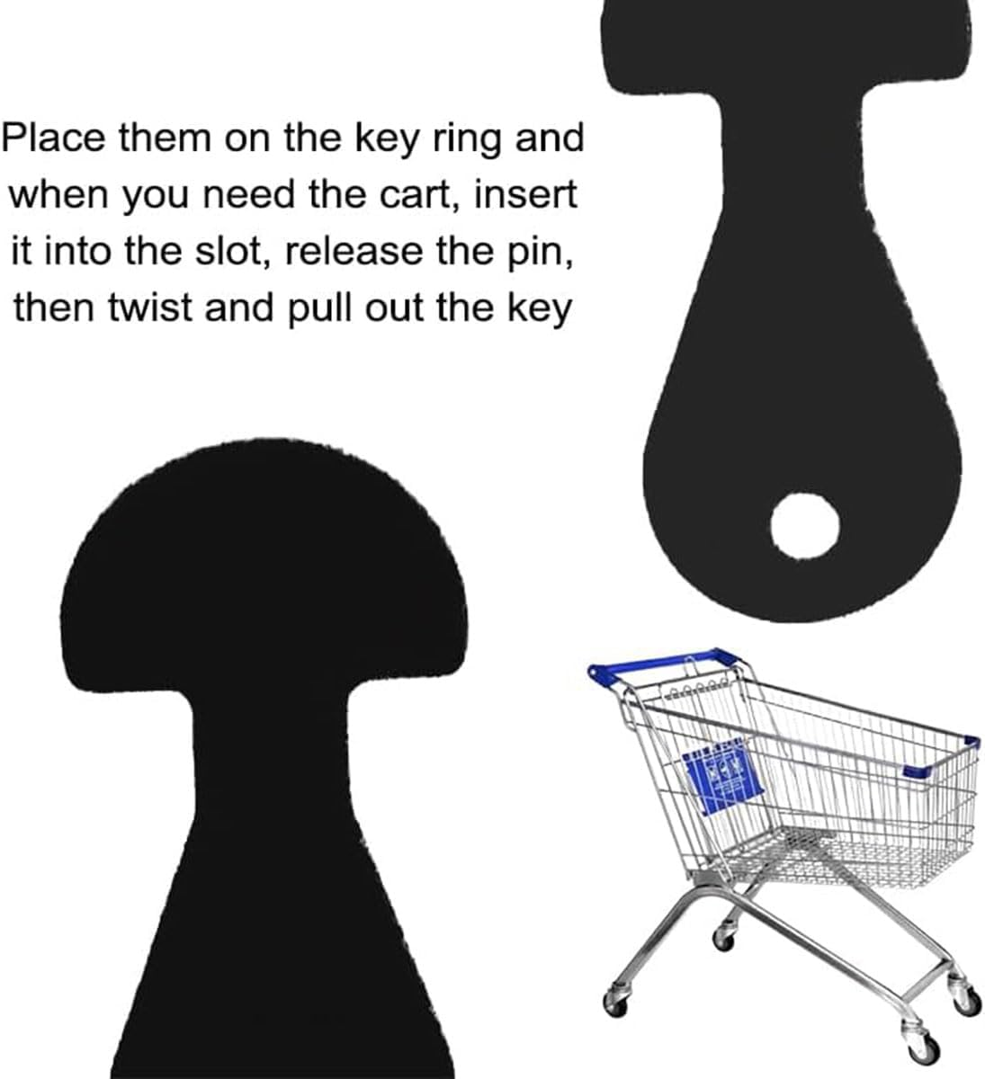 WADY 10Pcs Shopping Trolley Release Key, Trolley Remover Keyring, Shopping Trolley Tokens Key -Shopping Trolley Token Coin Trolley Unlock Release Key for Meters, Change or Grocery Shopping Cart(Black) image number 3