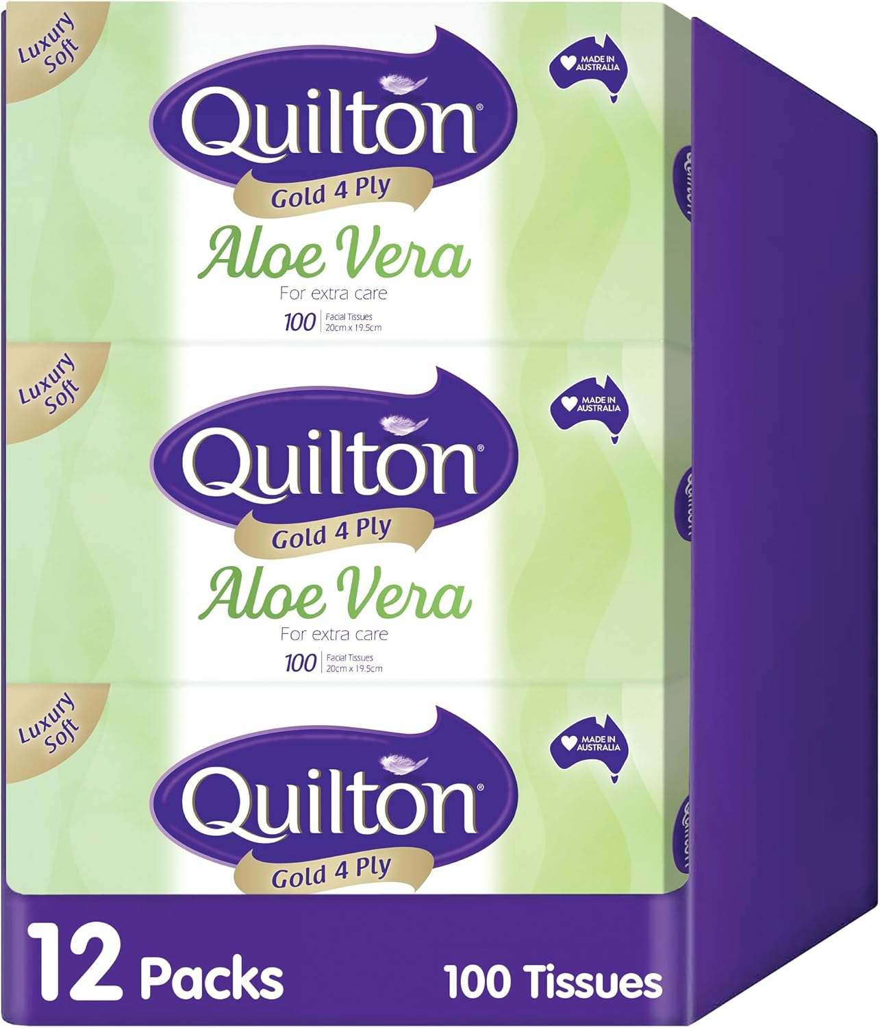 Quilton 4-Ply Gold Aloe Vera Facial Tissue 12 Boxes