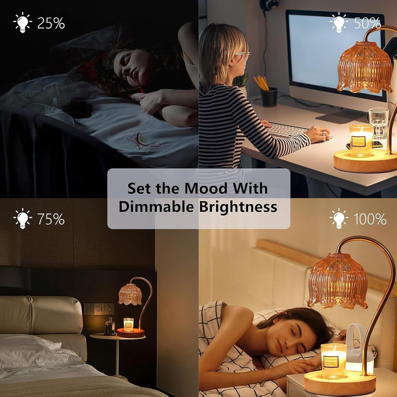 Goyuhome Flower Candle Warmer Lamp with Timer & Dimmable Light Adjustable Height Electric Warmer for Scented Jar Candles Housewarming Gifts for Women Mum, Home Decor