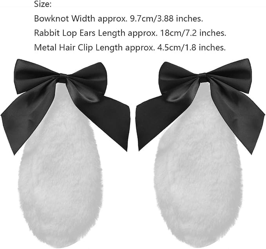 1 Pair Girls Bunny Plush Lop Ears Hair Clip Rabbit Furry Ears Ribbon Bow-Knot Hair Hairpin Cosplay Headwear Easy to Wear Ornaments,And Accessories Clips and Barrettes Accessories (Black)