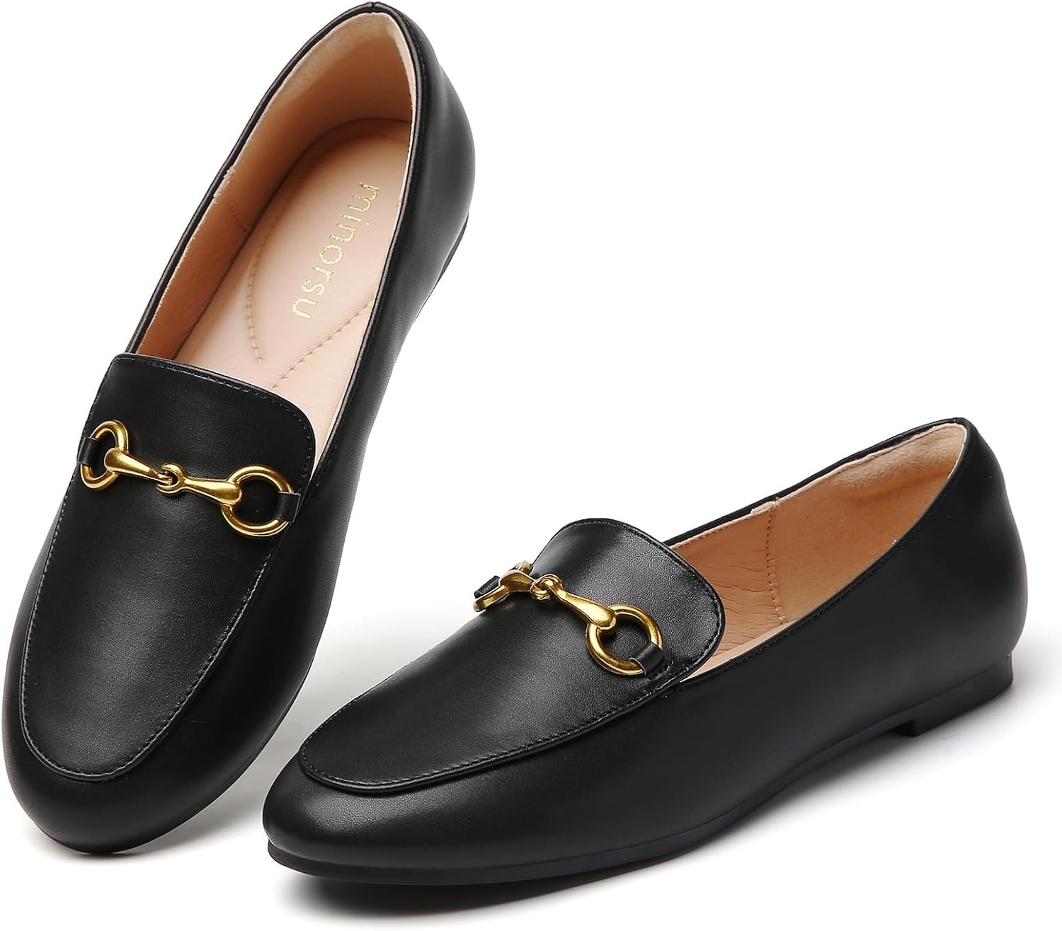 Minorsu Buckle Loafers for Women Slip on round Toe Dress Flats Business Casual Work Driving Shoes