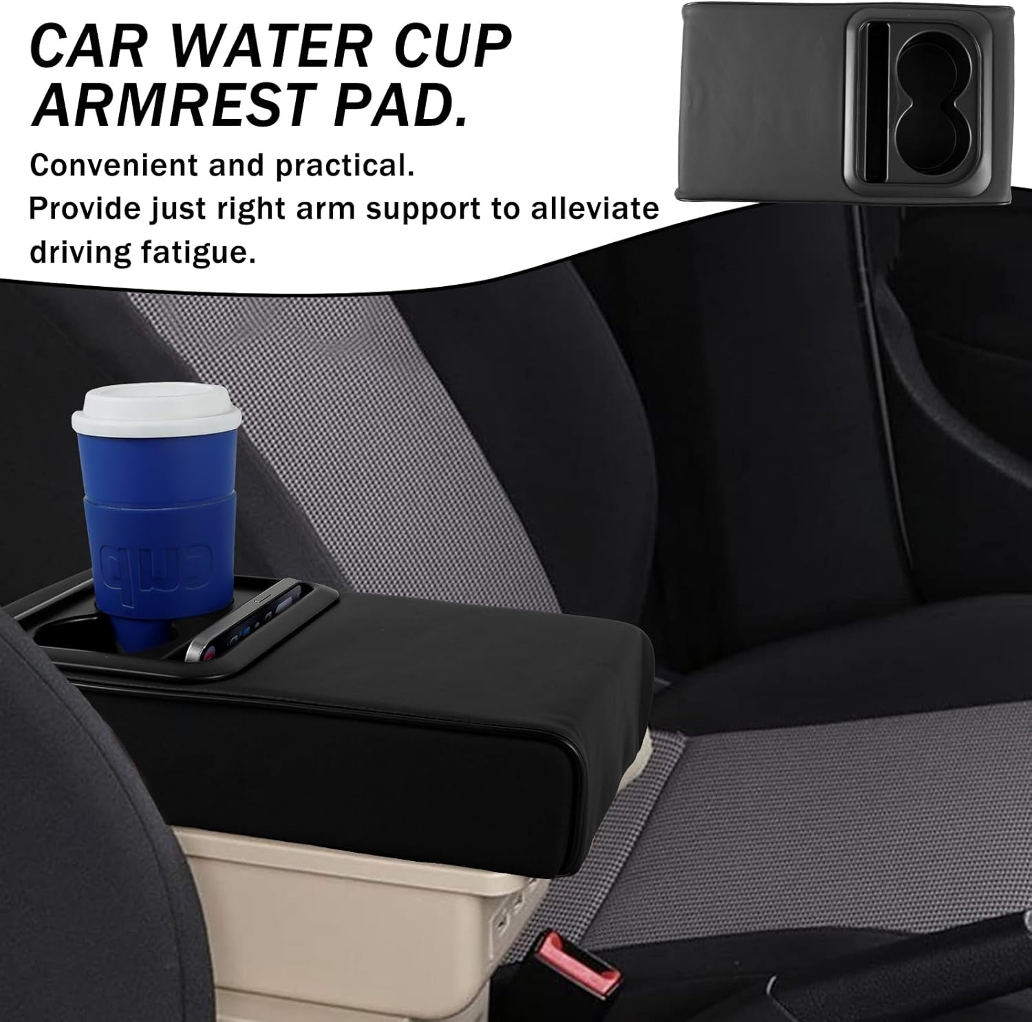 Abizarch Car Center Console Armrest Pillow, PU Leather Auto Armrest Cushion Box with Cup Holder and Phone Holder, Universal Car Armrest Cushion Anti-Scratch Pads for Sedan SUV ORV RV (Black) image number 6