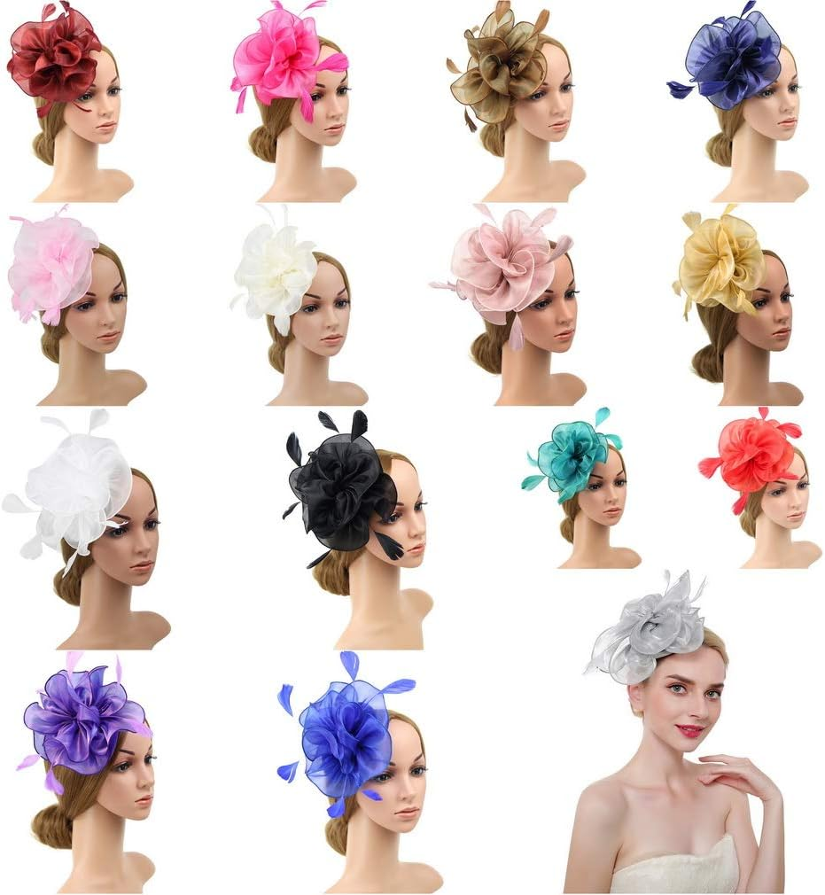 Bigood Women Organza Feather Horse Racing Festival Fascinators Derby Hat Hair Accessories