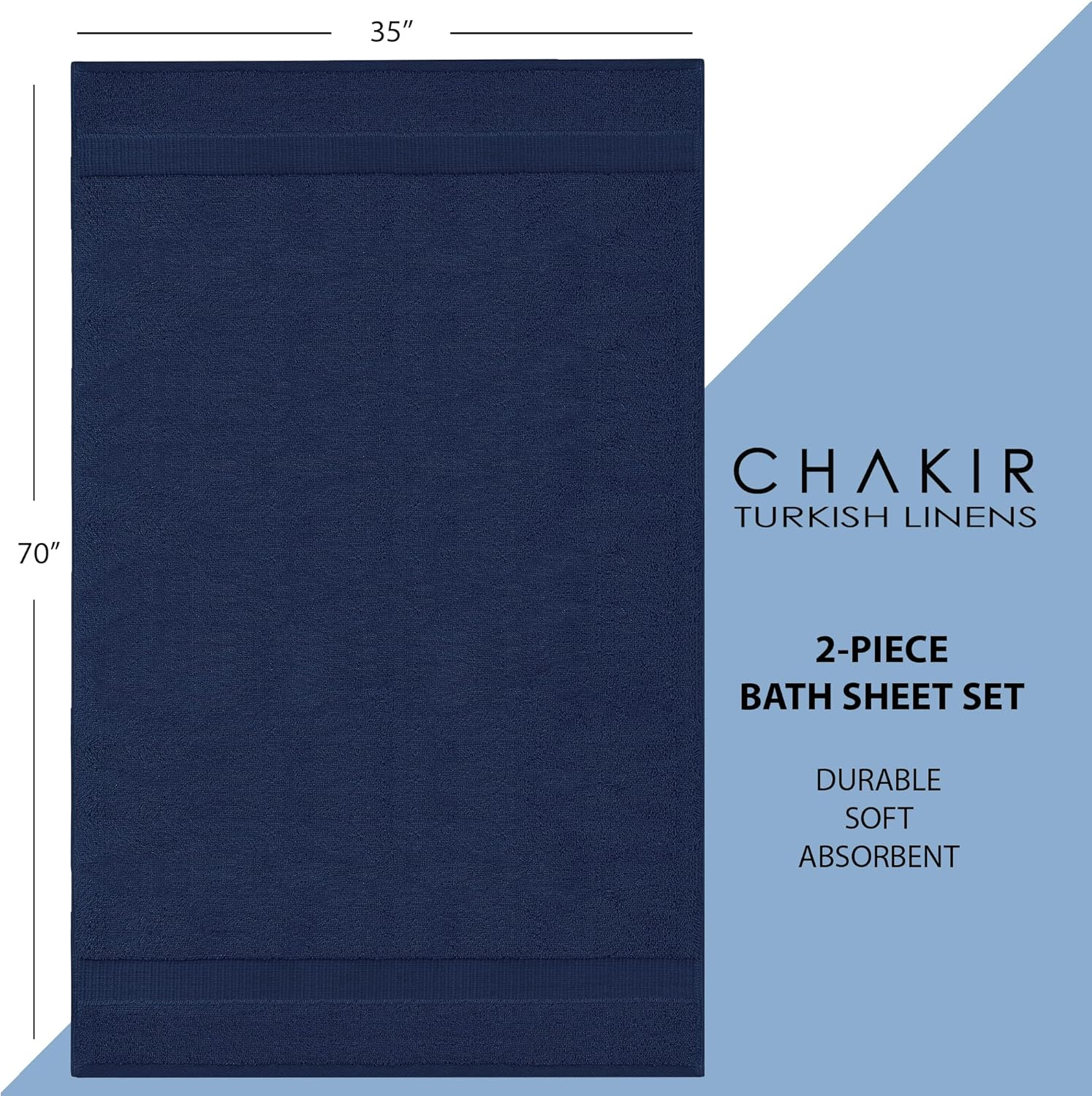 Chakir Turkish Linens, 100% Cotton Premium Quality Turkish Bath Sheets (35''X70'' Large Bath Sheet Towels - Navy) image number 2