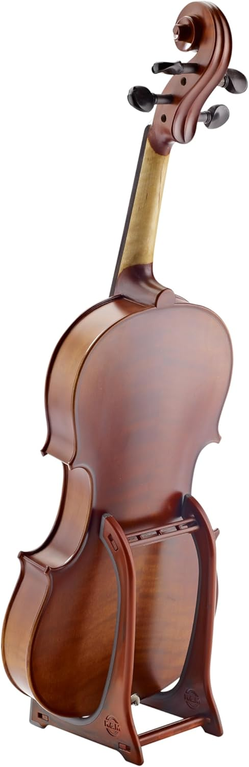 K&M 15550 Display Stand for Violin, Ukulele, Viola - Wood Effect - Triple Strut - Holding Bracket with Rubber Coating