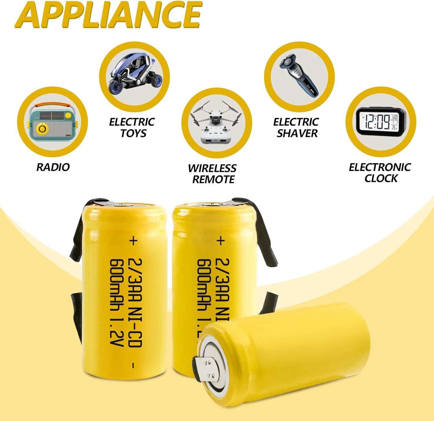 JINTION 2/3 AA Rechargeable AA Ni-Cd 1.2V 2/3AA 600Mah Battery Rechargeable 2/3AA Batteries - 6 Pack(28 * 14Mm)