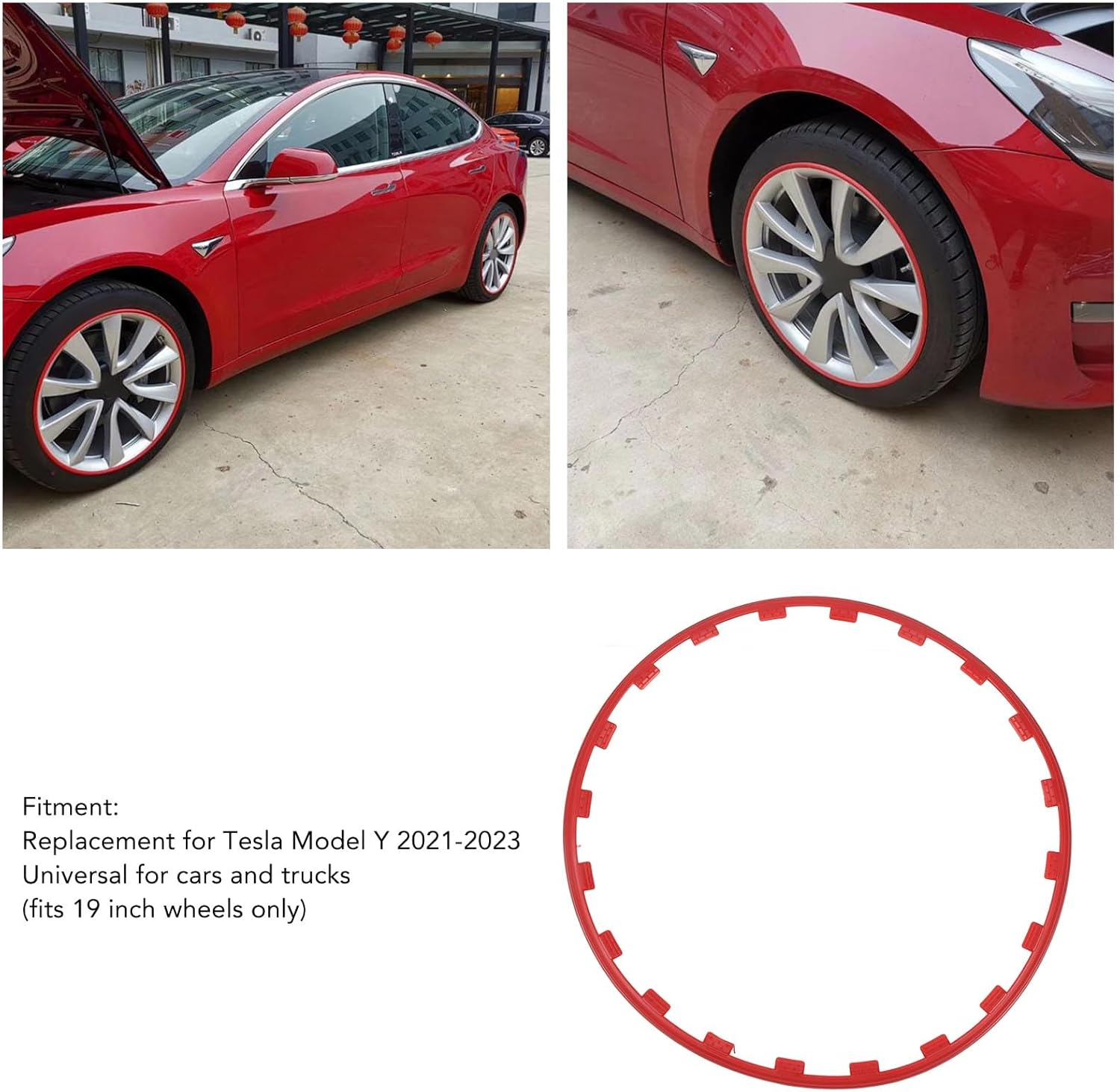 19In Wheel Rim Protector Guard for Tesla Model Y, 4Pcs Car Wheel Cover and Rim Decorative Ring Performance Wheel Protector for Tesla 2021 to 2023 (Red) image number 5