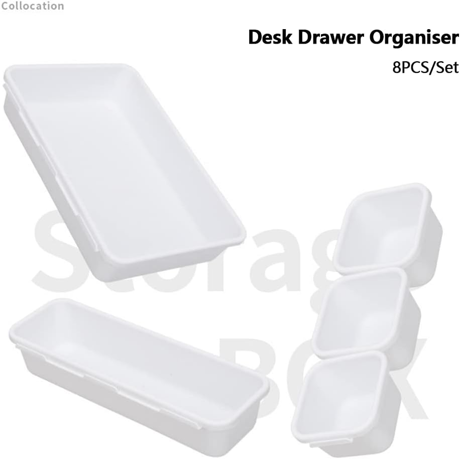 Tophomer 8Pcs Desk Drawer Organiser, 3 Sizes Plastic Storage Tidy Divider Trays for Kitchen, Bathroom, Office, Desk, Make-Up (Black) image number 2